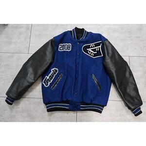 NEFF Varsity Letterman Jacket Blue Wool Blend Leather Sleeve Size‎ XL